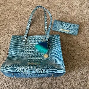 Brahmin Turquoise Blue purse with matching wallet